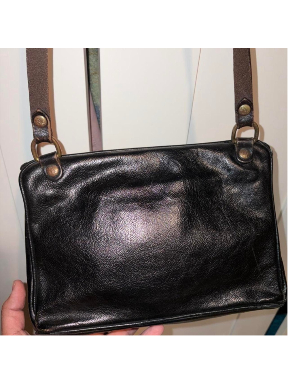 #Vintage #IlBisonte canteen style brown/Black leather crossbody bag - Picture 3 of 5